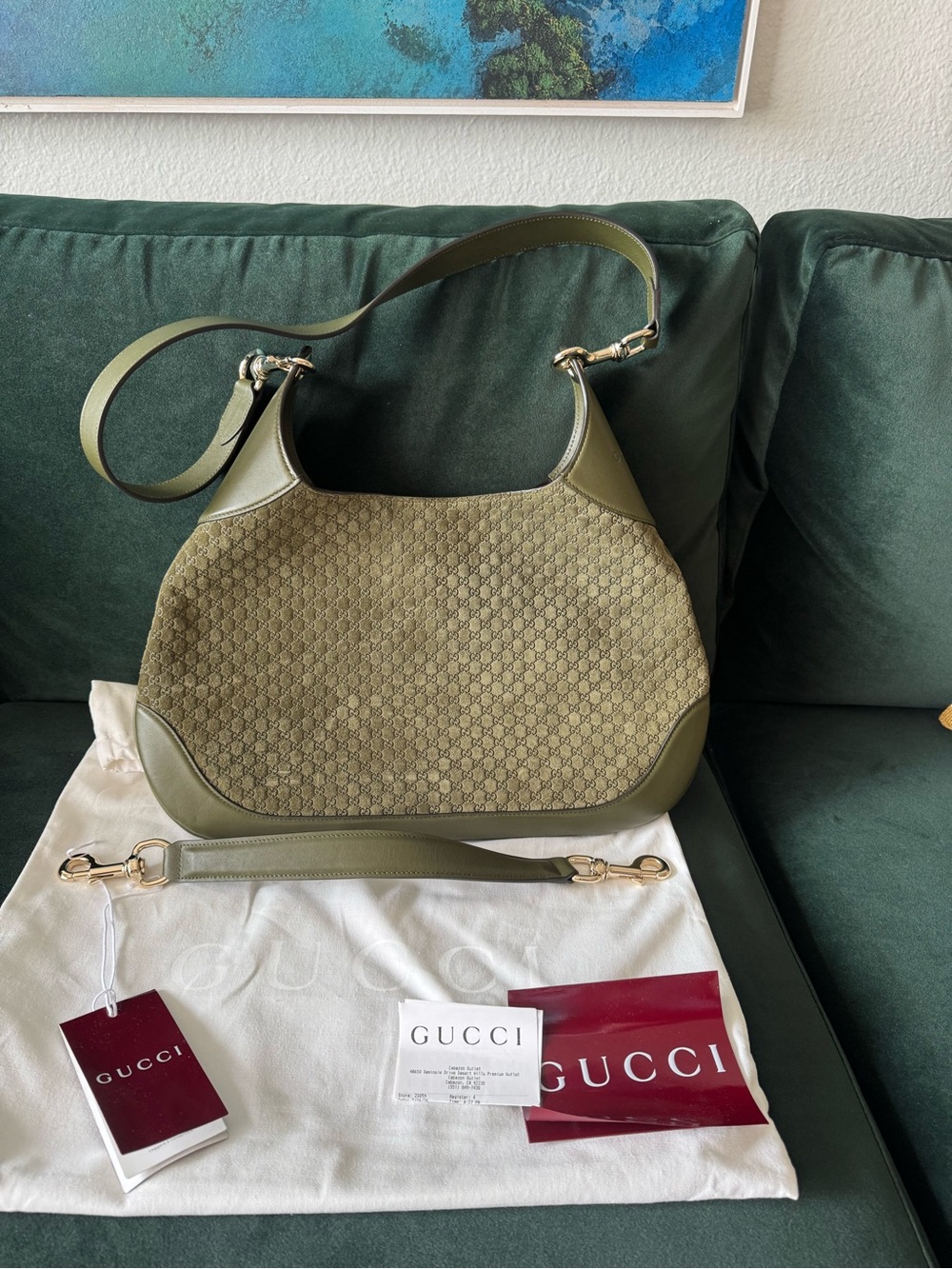 Gucci Microguccissima Medium Green Suede Hobo Bag